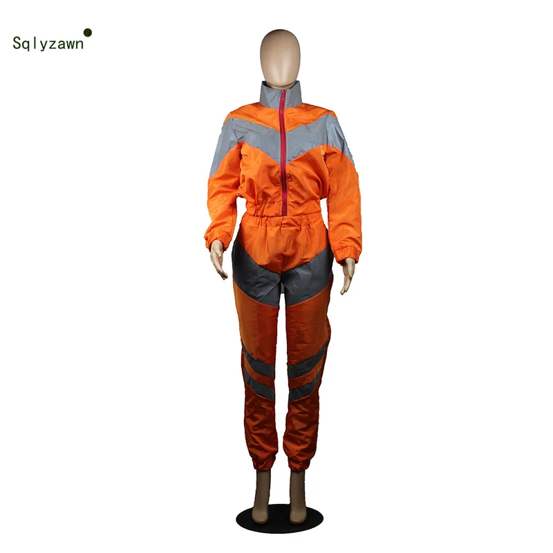 Женский спортивный костюм с длинными рукавами флуоресцентный оранжевый зеленый