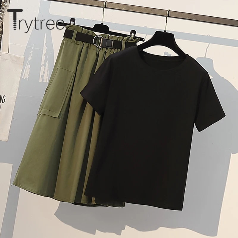 Trytree/летний женский костюм из двух предметов повседневные однотонные хлопковые