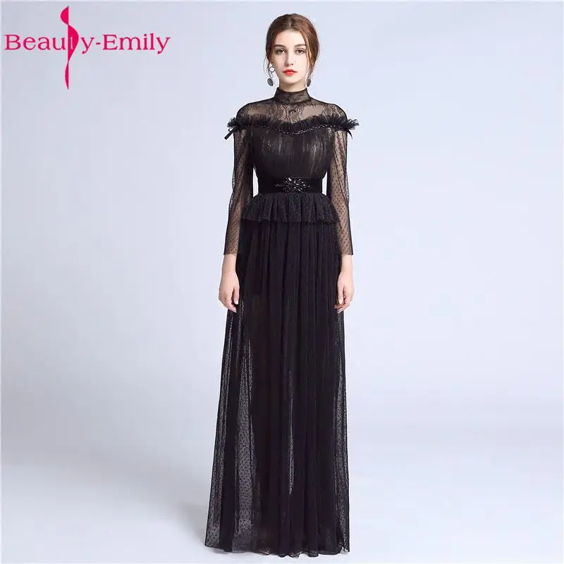 Beauty Emily сексуальные длинные черные кружевные вечерние платья 2020 длиной до пола со