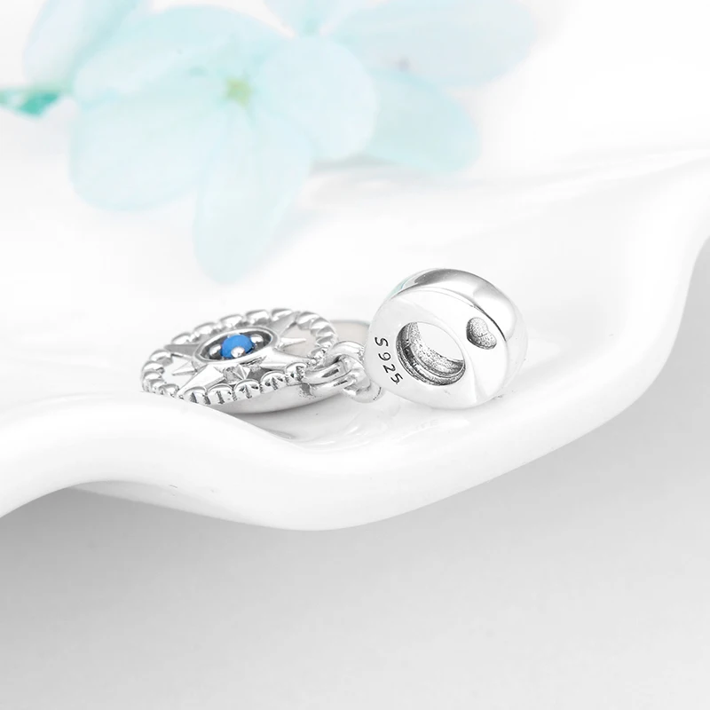 Follow your dream серебро 925 пробы белая эмалированная подвеска компас из бисера