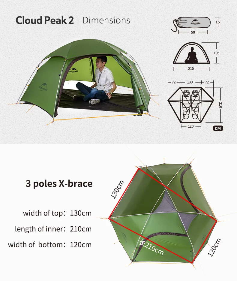 Naturehike облако пик Палатка Сверхлегкий два человека Кемпинг Туризм Открытый NH17K240-Y