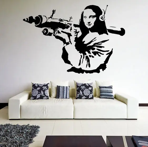 Бэнкси виниловая наклейка на стену Mona Lisa Rocket Launcher, Davinci Art Наклейка в стиле граффити Z218