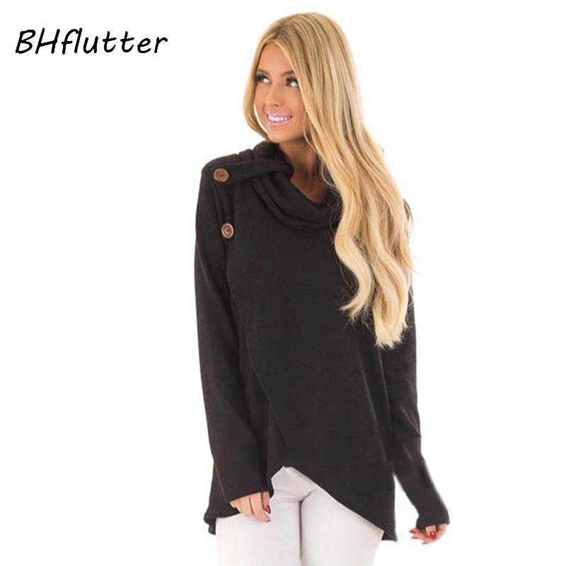 BHflutter Turtleneck 2018 Pullover Women Fashion Buttons Long Sleeve Knitted Sweater Female Cross Casual Winter Sweaters Jumpers | Женская
