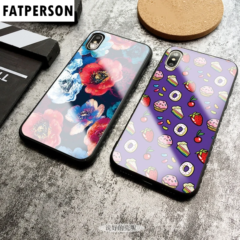 Цветок чехол из закаленного стекла для телефона iphone 5 6 мультфильм 7 8 6s 6splus 7plus 8plus x