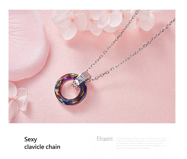 CDE 925 пробы Серебряное ожерелье украшено кристаллами от Swarovski красочный круг ювелирные изделия кулон ожерелье для женщин