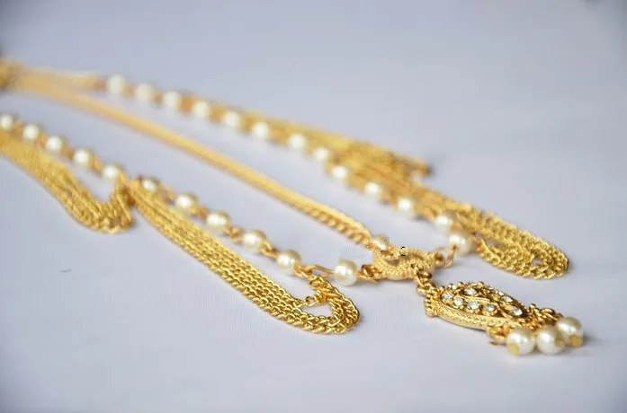 2019 New Fashion Boho Gold Color Elegant Arificial Pearl Chail Tassel Head Chain Headdress Hairband Pieces Hair Jewelry Women | Украшения и