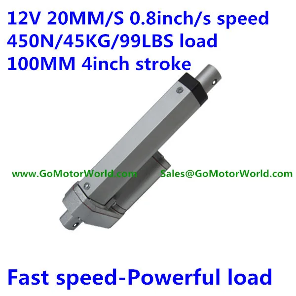 

20mm/sec 0.8inch/sec speed 450N 45KG 99LBS load 100mm 4inch stroke 12V mini electric linear actuator