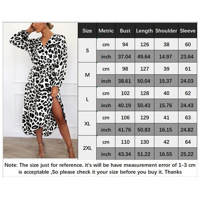 

2019 New Fashion Leopard Print Dress Womens Sexy V Neck High Split Bandage Long Sleeve Beach Casual Midi Elegant Dress Plus Size