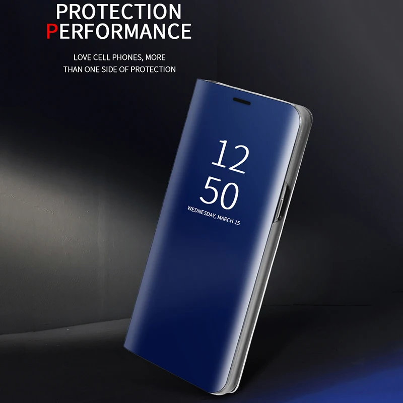 Зеркальный флип-чехол из искусственной кожи чехол для huawei Honor 8X чехол с подставкой с покрытием Интеллектуальный чехол для huawei Y9 гладкий Чехол