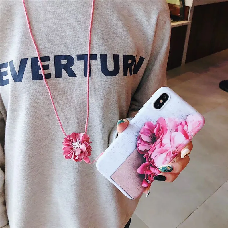 DISCASE IMD Vintage Camellia Phone Case For iphone X XR XS MAX 8 7 6plus 3D Scrub Lanyard TPU All Inclusive Coque | Мобильные