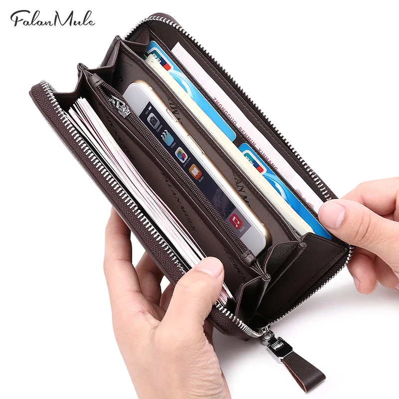 FALAN МУЛ Деловые Мужчины Кошельки Длинные Молнии Мужской Кошелек Из Натуральной