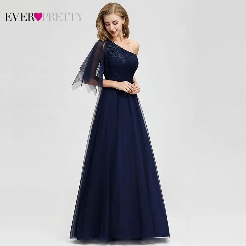 Vestidos De Gala Ever Pretty темно-синие платья для выпускного вечера Длинные на одно плечо с бисером сексуальные вечерние платья элегантные платья для торжественных событий