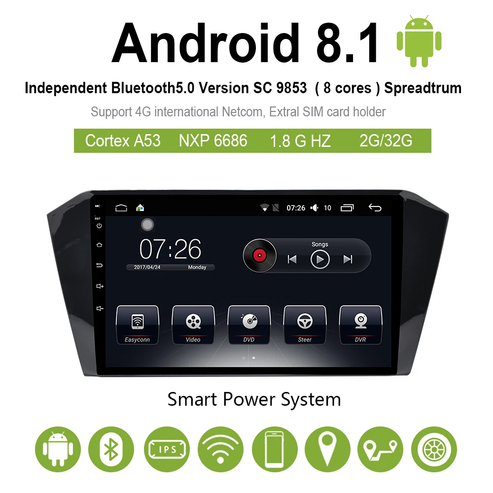 Автомобильный мультимедийный плеер 1 Din Android 8 автомобильный DVD-плеер для VW/Volkswagen