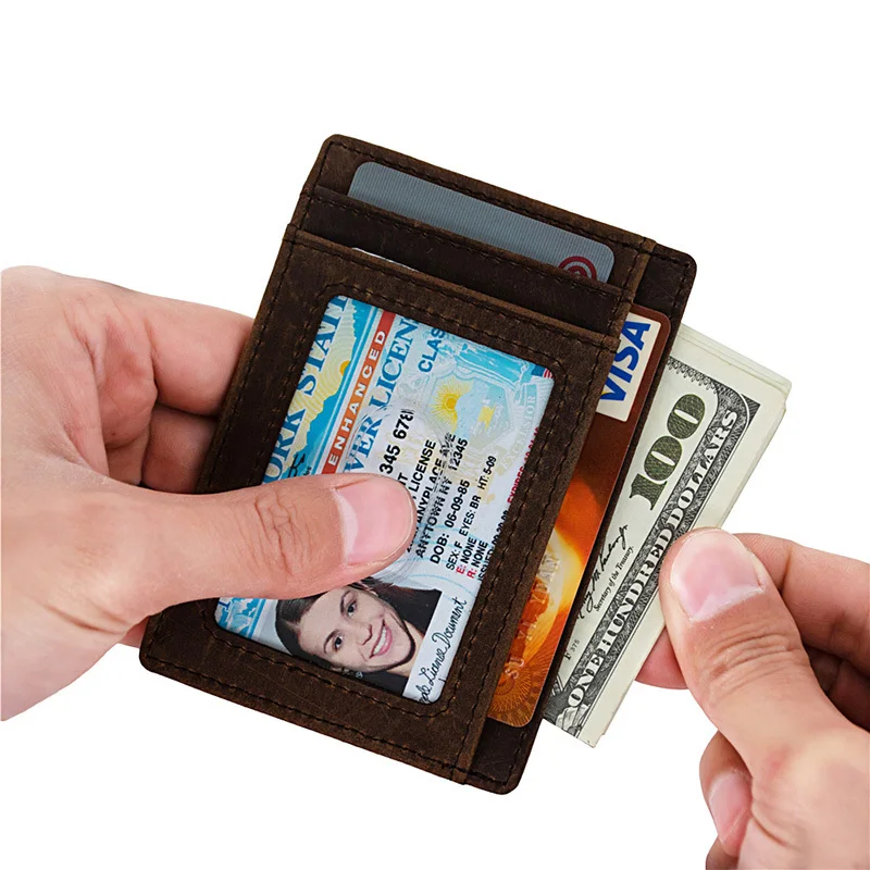 Тонкий минималистичный передний карман RFID блокирующие кожаные кошельки для мужчин и женщин среднего размера 739-60
