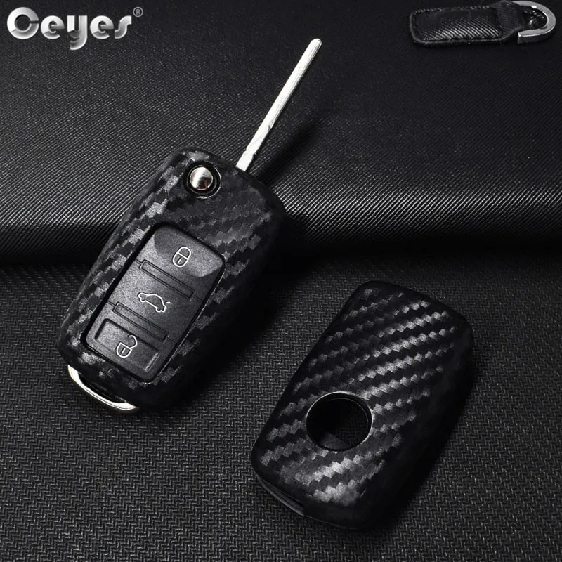 Car Styling Auto Silicone Key Case For Volkswagen Polo Tiguan VW Passat For Skoda Cover Car-Styling Carbon Fiber Accessories