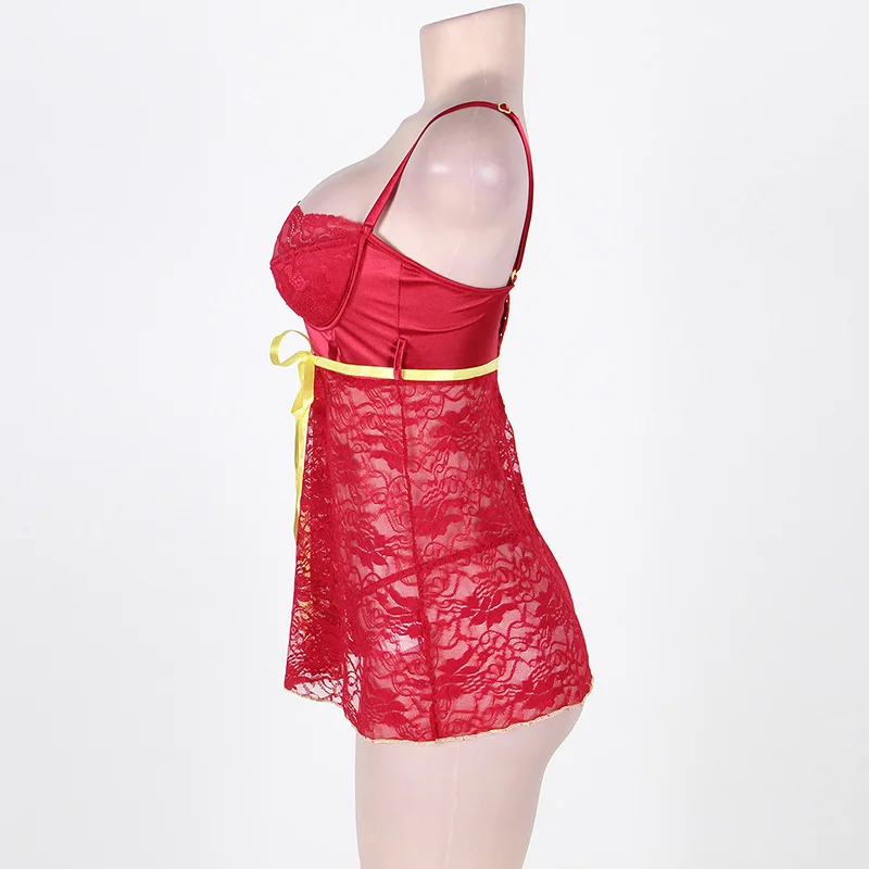 Новинка, хит, M-7XL, большой размер, женское сексуальное нижнее белье, ночная рубашка, прозрачная Пижама+ стринги 32R80247