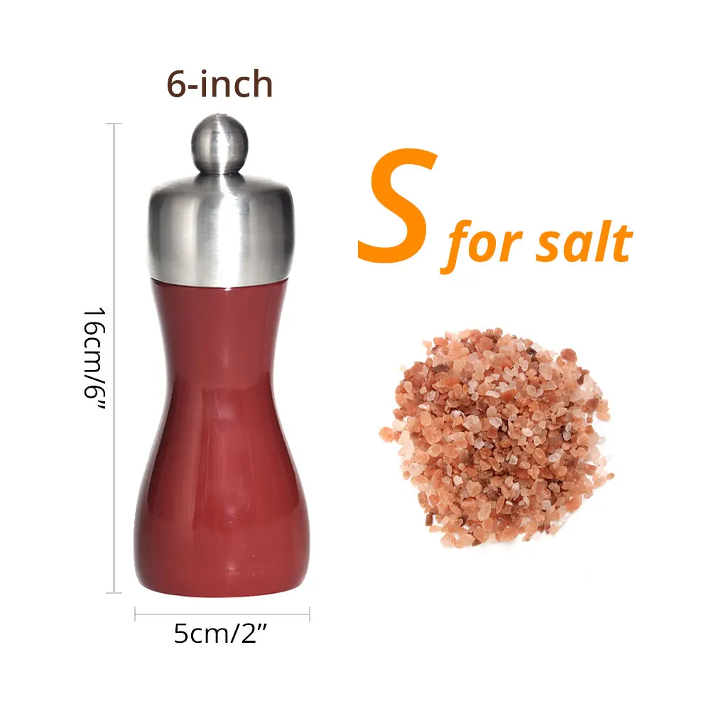 6 inch for SALT Высококачественная деревянная мельница для соли и перца, буковая мельница для перца, шейкеры с регулируемой углеродистой сталью или керамическим сердечником, ярко-красный - Цвет: 6 inch for SALT