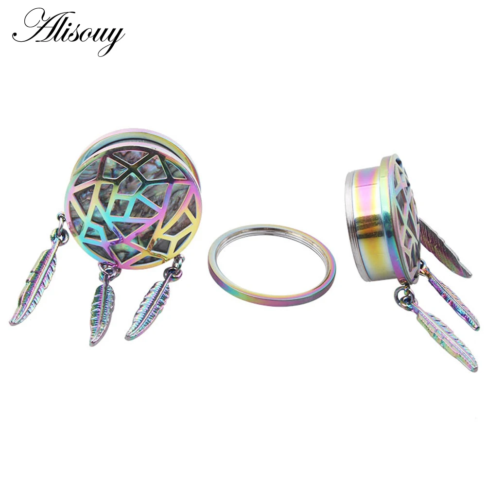 Alisouy, 2 шт, нержавеющая сталь, Ушные Тоннели, беруши, радужные измерительные приборы, листья, перо, болтаются, пирсинг, расширитель ушей, расширитель 8-25 мм