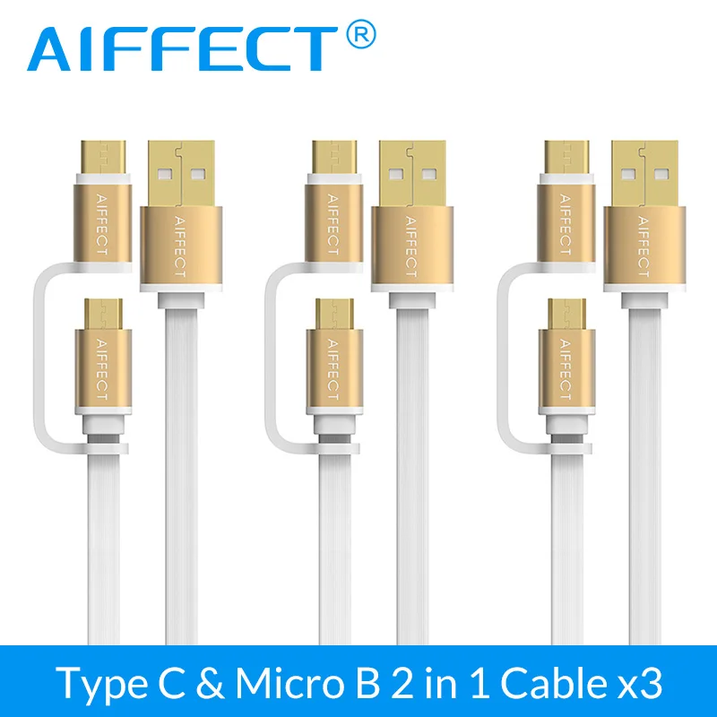 AIFFECT Уникальный 2 в 1 USB Type C кабель/Type c Micro 3 пакета для Galaxy S7 Note 7 HTC MEIZU Android 1M Быстрая
