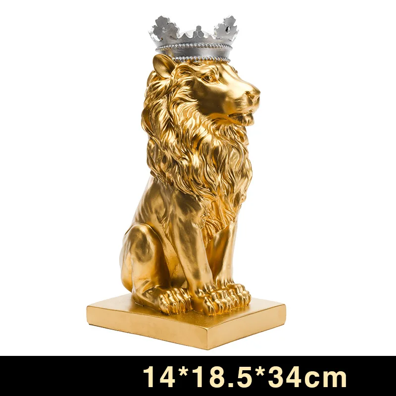 34 cm High Gold Lion Resin Ornaments Home Decoration Accessories Simulated Animal Office Best Christmas Gift | Дом и сад