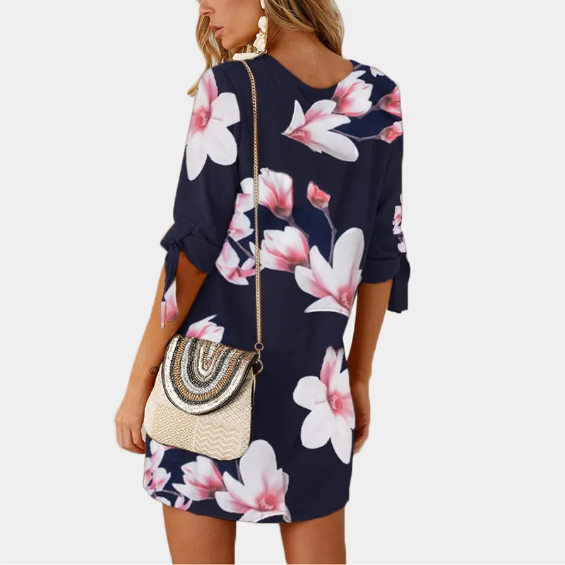 2018 женское мини платье с цветочным принтом большого размера повседневное прямое