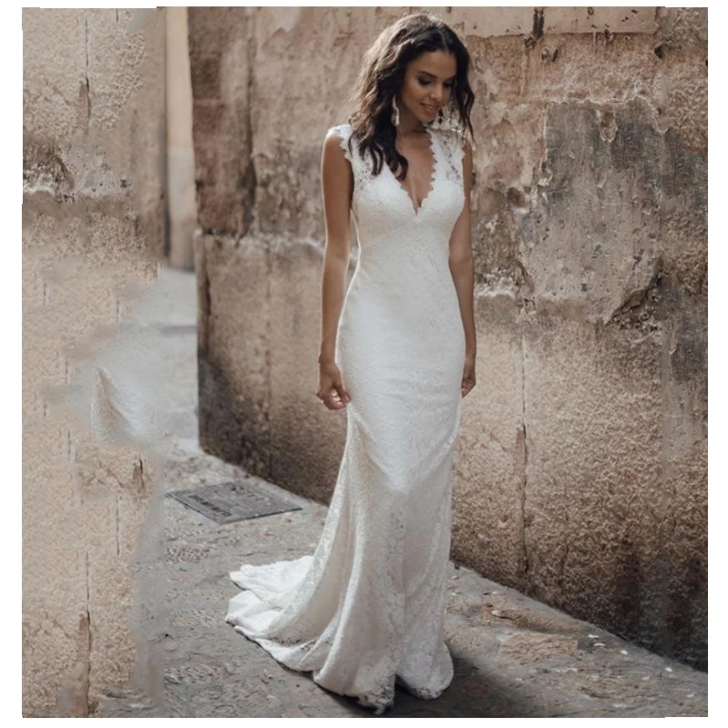 

LORIE Lace Wedding Dress 2019 Vestidos de novia V Neck Lace Sexy Bridal Gown Elegant Backless Wedding Gowns
