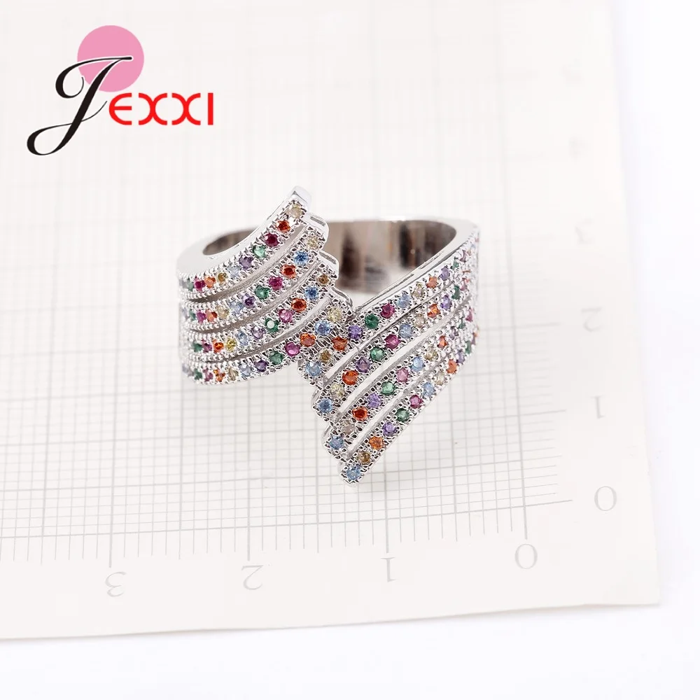 

New Fashion Colorful Clear Crystal 925 Sterling Silver Rings For Women Romantic Party Wedding Ring Jewelry
