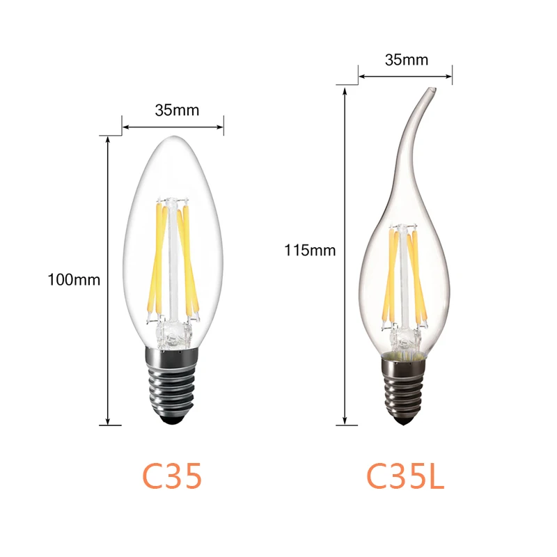 Светодиодная свеча лампа E14 винтажная C35 накаливания E27 LED Эдисон Глобус 220В 230В 240В