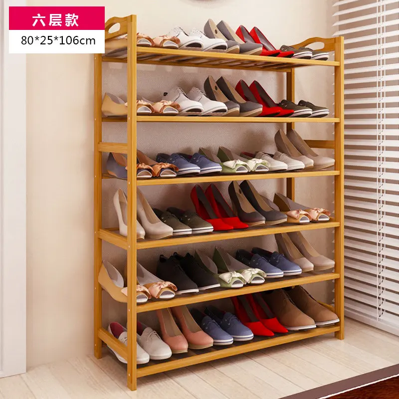 Бесплатная доставка 6 ярусов однотонные стеллажи для обуви из бамбука простые