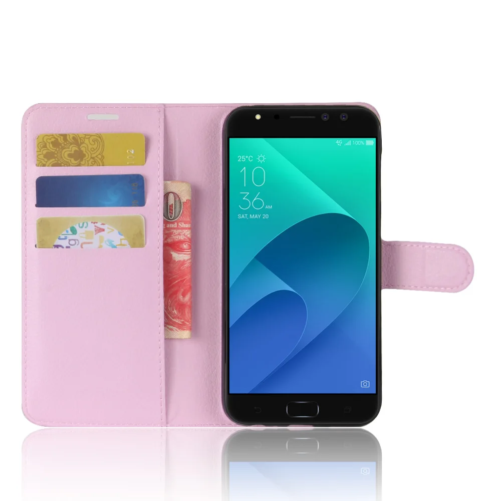 Розовый Чехол ZE554KL для ASUS ZenFone 4 ZE554KL, чехол s с бумажником, с рисунком личи, откидной кожаный чехол, черный 554 ASUS554 - Цвет: Розовый