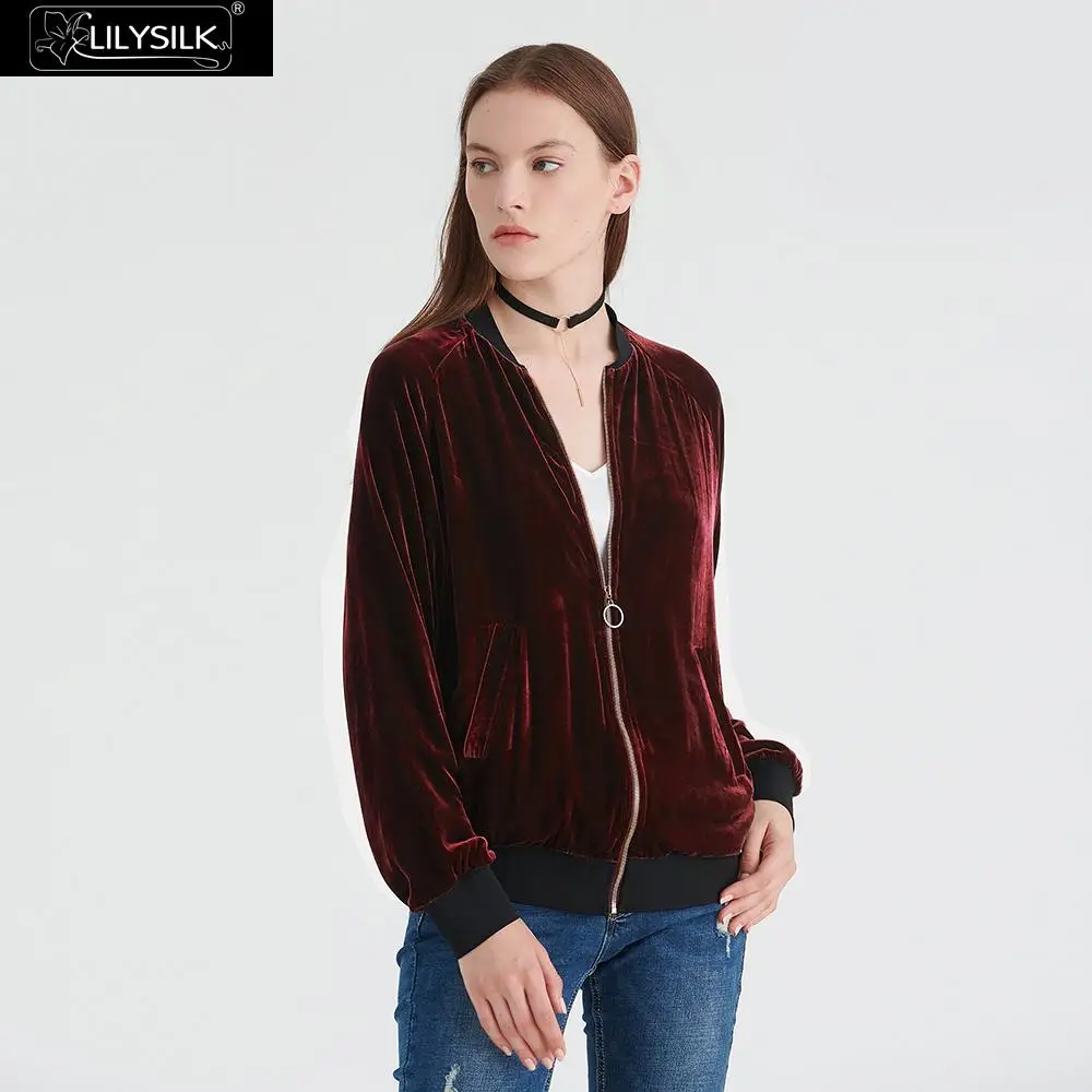 Куртка LilySilk женская базовая бейсбольная куртка из шелка и бархата|Женские плащи