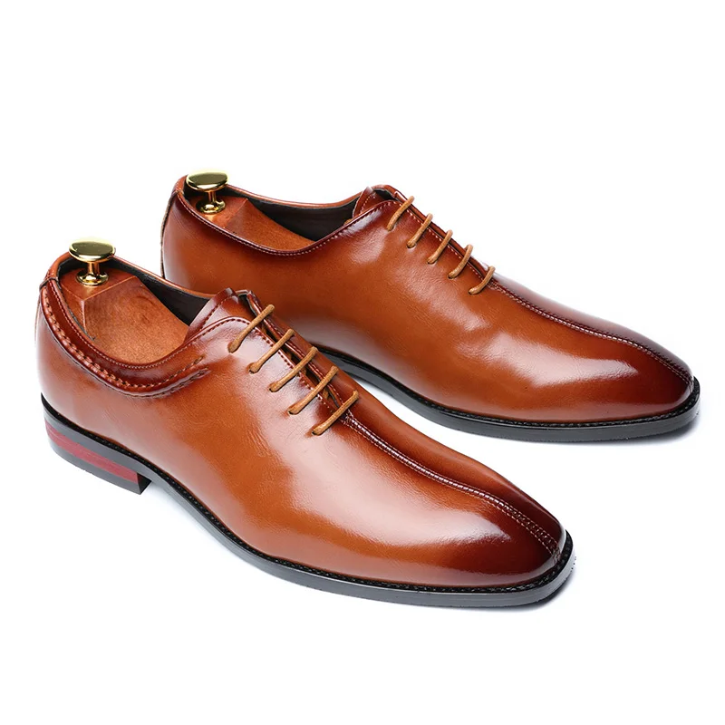 Brown WH29 Misalwa/модельные туфли; Мужские Элегантные однотонные Туфли-оксфорды ручной работы из кожи бордового цвета с квадратным носком; весенние деловые туфли; большие размеры 38-48 - Цвет: Brown WH29