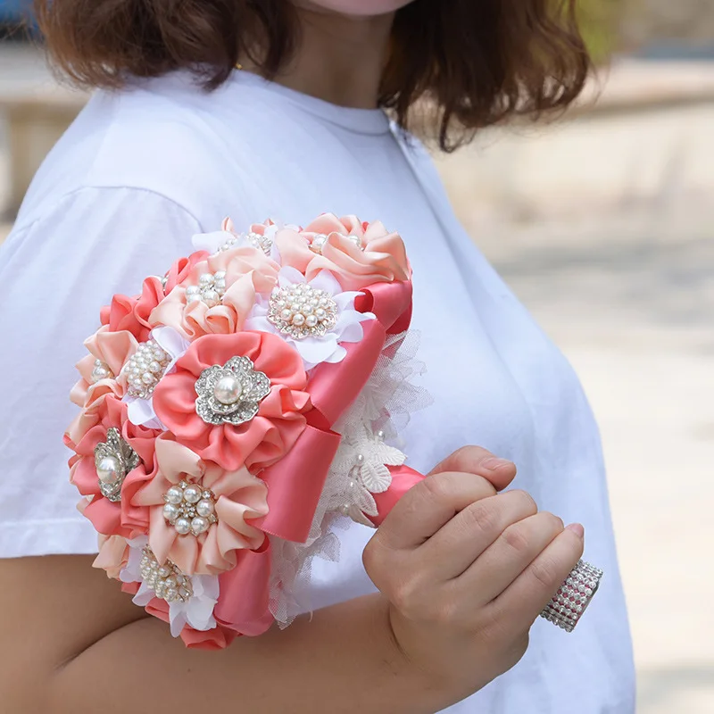 

Bridal Bouquets Elegant Aristocratic Simulation Pearl Rose Wedding Flowers Bouquet Home Decoration 619