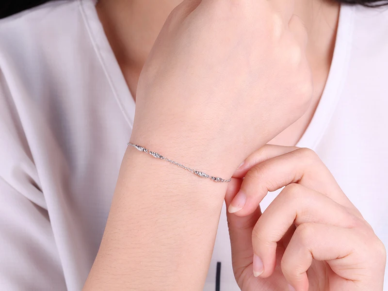 Горячая PT950 Платина Белый Настоящее твердое Золото бисера обернуть браслеты для