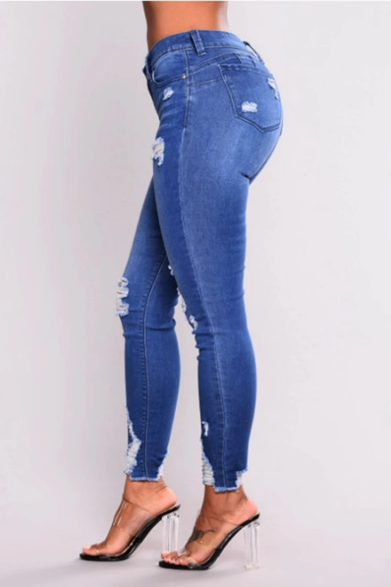 DROP SHIPPING ripped fashion Jeans Women Classic High Waist Skinny Pencil Blue Denim Pants solid Zipper washed women 3XL | Женская