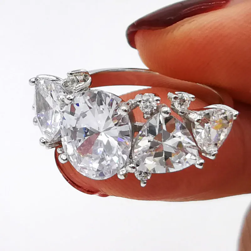 COLORFISH Овальный Огранка "треугольник" 6ct 925 пробы Серебряное кольцо на свадебный юбилей для Для женщин Роскошные ювелирные изделия фантазии с 5 камнями свадебные кольца