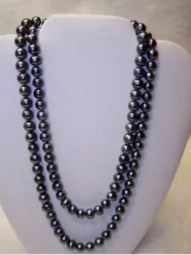 Потрясающее ожерелье из таитянского круглого черного жемчуга 9-10 мм 36 дюймов 50 |
