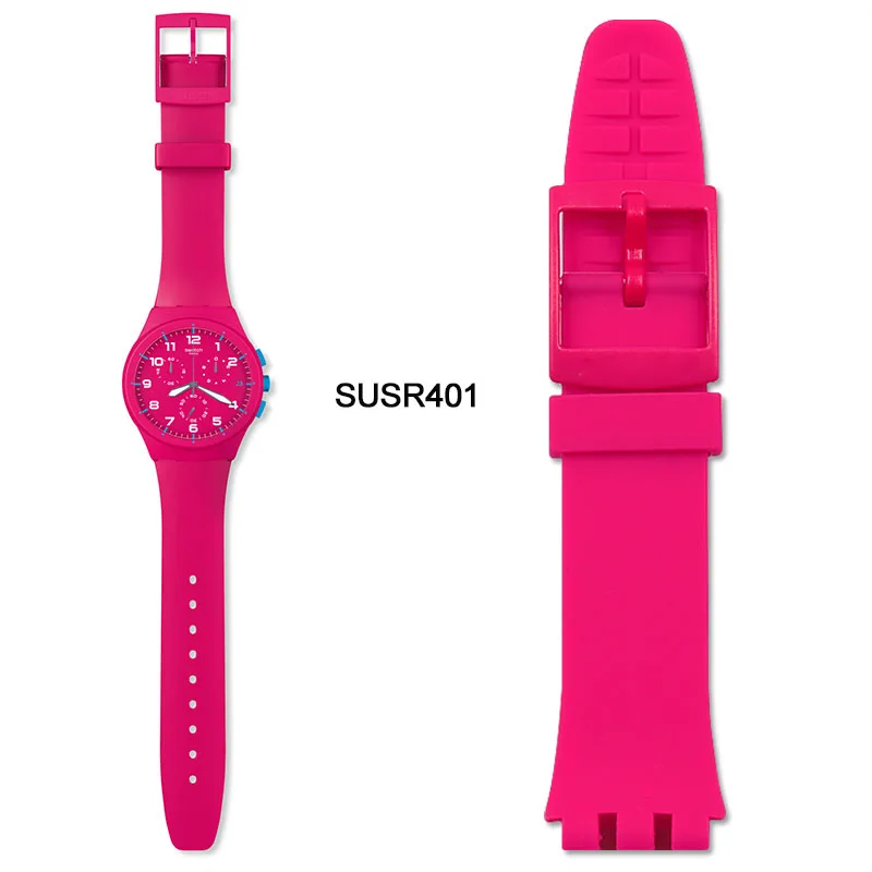 Силиконовый ремешок женская пряжка аксессуары для часов 20 мм для Swatch SUSB400 SUSW402 мужской спортивный водонепроницаемый браслет ремешок для часов - Цвет ремешка: SUSR401