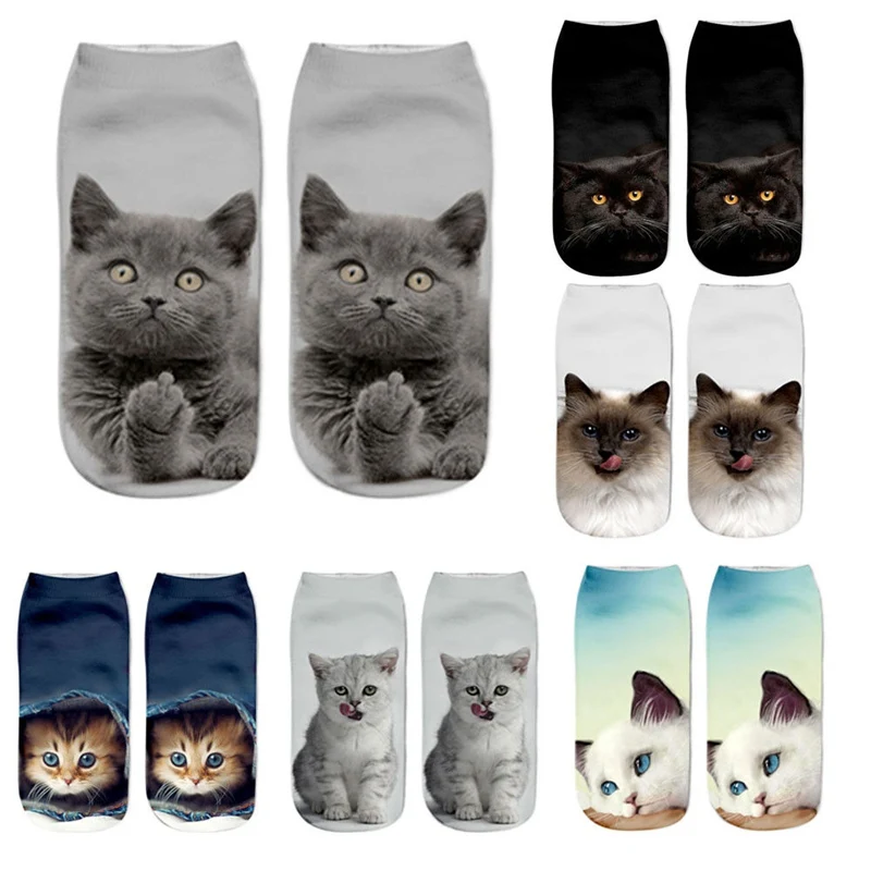 Модные носки с милым котом 3D принт для женщин и мужчин забавные веселые крутые