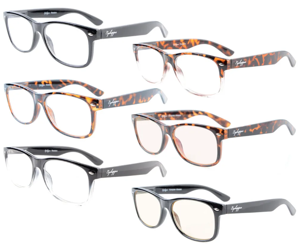 R900 микс Eyekepper 6-Pack-ридеры качество Пружинные шарниры очки для чтения, в стиле ретро в комплекте 2-Pcs компьютерные очки+ 0,00-+ 4,00