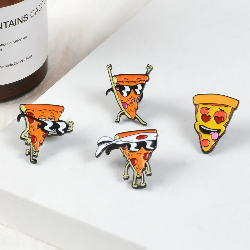 

Cartoon Orange Pizza Denim Lapel Enamel pin Encourage expression glasses Attraction Badge Brooch women Gift Jewelry for friend
