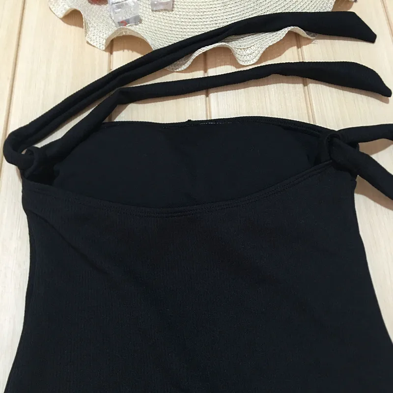 2019 Solid One Piece Swimsuit Women Tie Backless Swimwear Vintage Bathing Suit Sexy Bikinis Set Black Bodysuit Female Beach Wear | Спорт и
