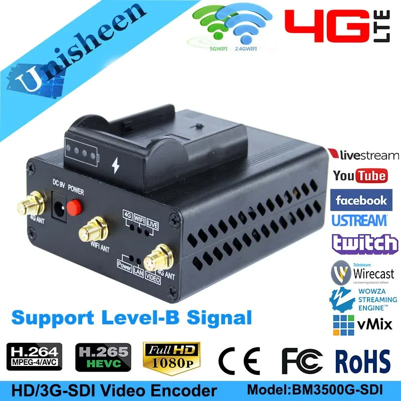 Unisheen 4G LTE H.264 H.265 wifi SDI rtmps видео кодер 3g SDI передатчик ip живой широковещательный кодер беспроводной youtube facebook