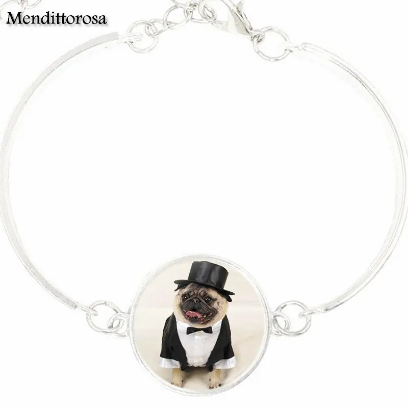 EJ Glaze Bracelet Bangle Glass Cabochon Jewelry Silver Color Long For Women Choker Dog In Top Hat | Украшения и аксессуары