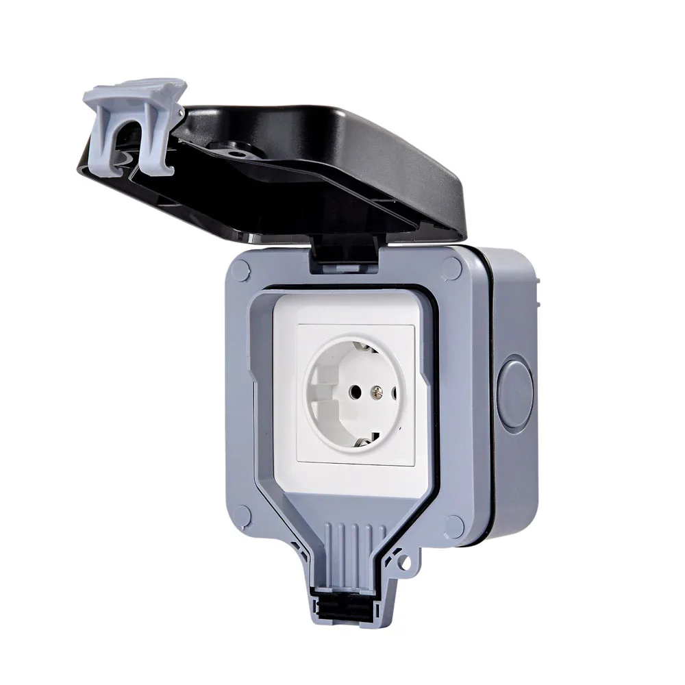 IP66 16A EU Standard Wall Power Outlet Weatherproof Waterproof Electrical Socket for Outdoor Wall/ Bathroom/Kitchen AC 110~250V |