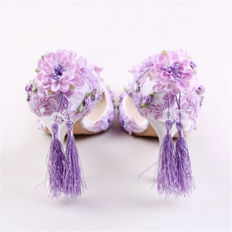 Женские свадебные туфли на высоком каблуке летние туфли-лодочки лавандового