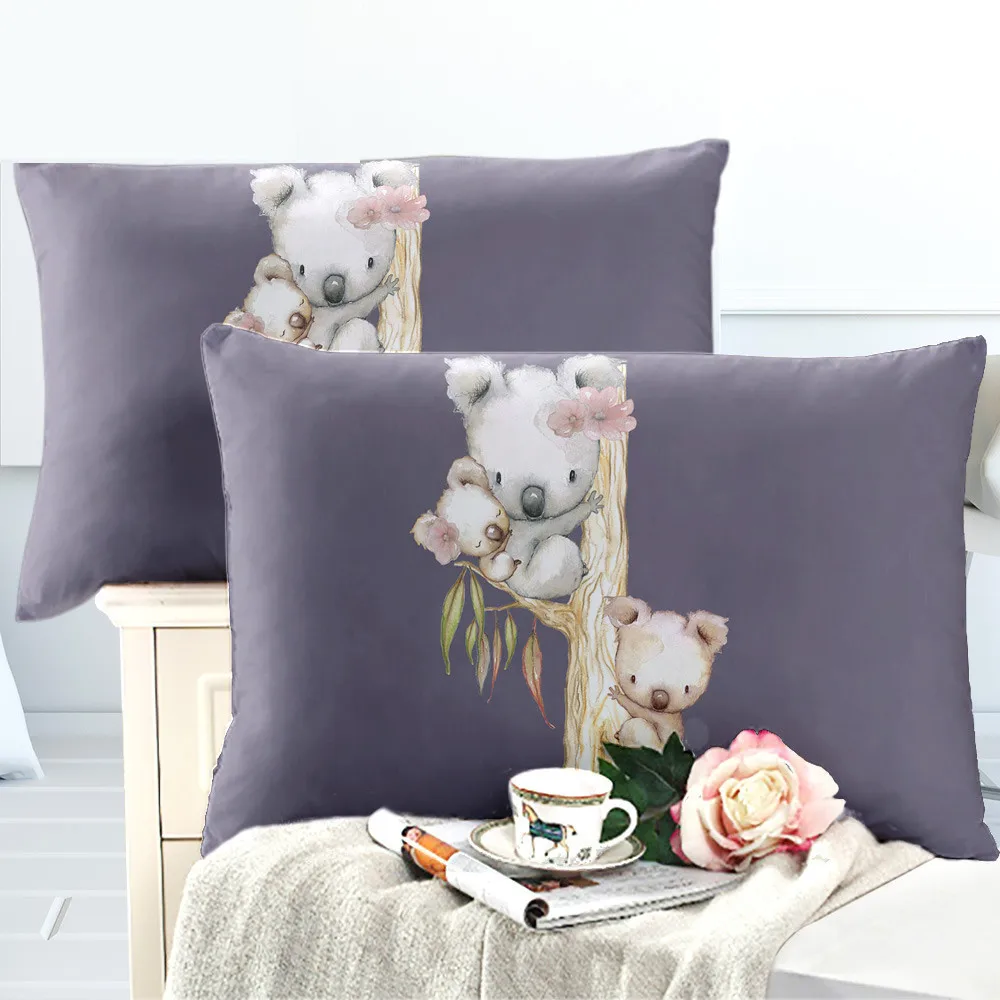 

Cute Koala Print Bedding Set Animal Tree Simple Duvet Cover Set King Queen Bed Cover Pillowcase Home Decor Soft Bedclothes D40