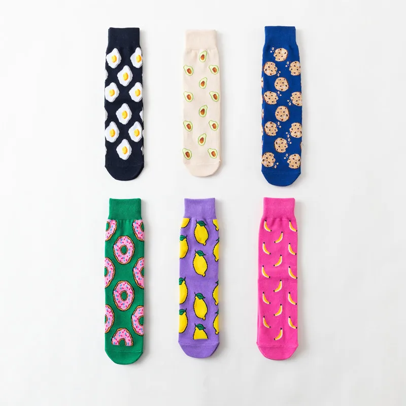 Женские носки Забавные милые Мультяшные Фрукты Банан авокадо лимонное яйцо