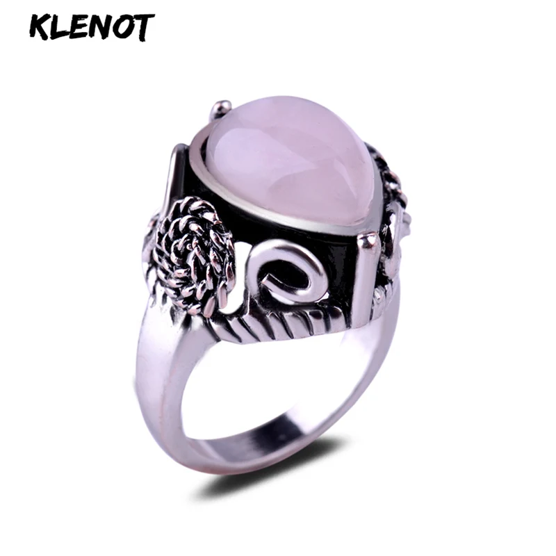 Женское кольцо с розовый кристаллический камень Винтажное из серебряного кварца