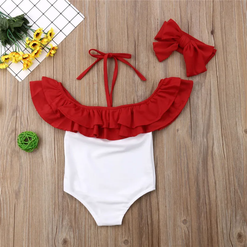 Детское бикини с открытыми плечами для девочек Цельный купальник в стиле пэчворк